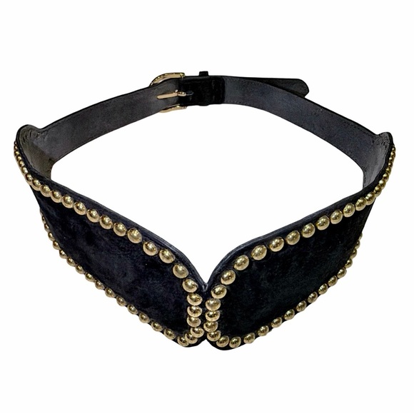 Gold-Studded Black Velvet Waist Belt main image 5